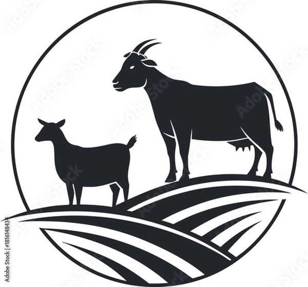 Obraz Goat and goats, goat on a white background, isolated black silhouette vector animal illustration, farm mammal