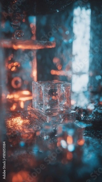 Fototapeta Abstract Ice Cube Closeup With Colorful Background
