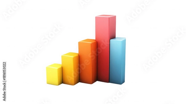 Fototapeta A colorful bar graph with yellow orange red and blue bars on  showing growth trend on transparent background