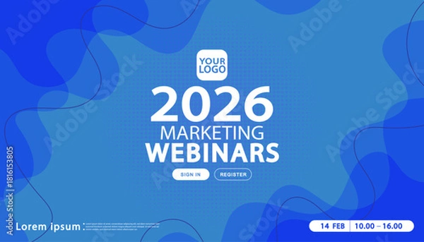 Fototapeta Abstract blue fluid background template. Modern wavy gradient design with geometric shapes and text layout. Vector banner for corporate business, technology, or marketing.