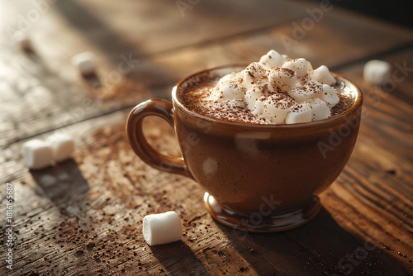 Obraz cup of coffee, chocolatemilk with chocolate, cosy photo for christmas