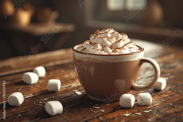 Obraz cup of coffee, chocolatemilk with chocolate, cosy photo for christmas