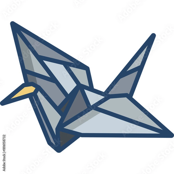 Fototapeta Origami crane bird made from gray paper folded with geometric precision isolated on a transparent background a symbol of peace and hope