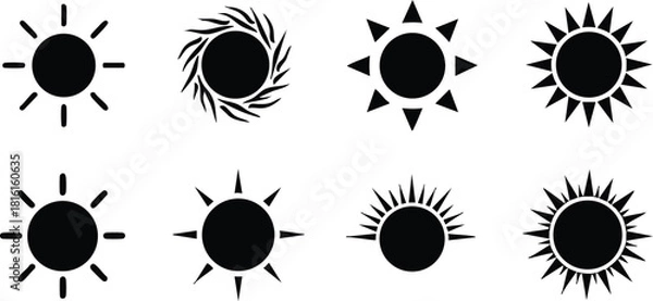 Obraz Sun silhouette designs featuring various styles and patterns for creative projects and graphic designs 