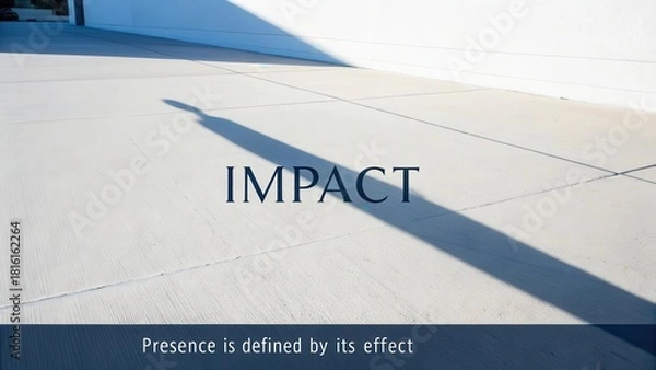 Fototapeta Long sharp shadow cast by IMPACT text on a textured concrete surface with bright light