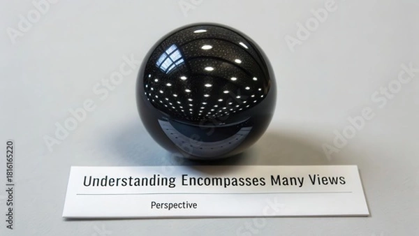 Fototapeta Polished Obsidian Sphere Reflecting Numerous Lights on a Clean Surface
