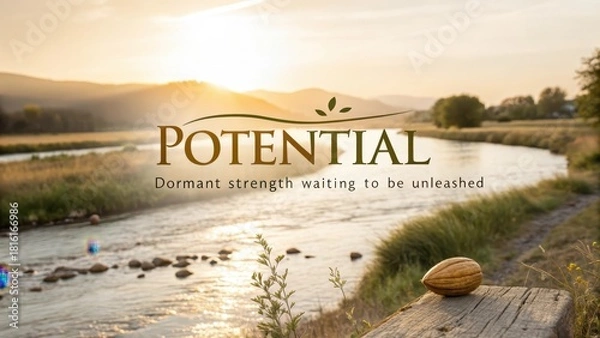 Fototapeta Sunlit River Landscape Inspires Potential and Dormant Strength Waiting to be Unleashed