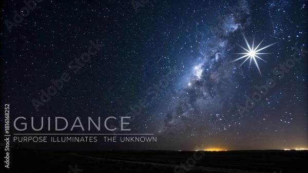 Fototapeta Vast starry night sky with the Milky Way galaxy glowing brightly over a dark horizon, representing the boundless expanse of space and exploration.