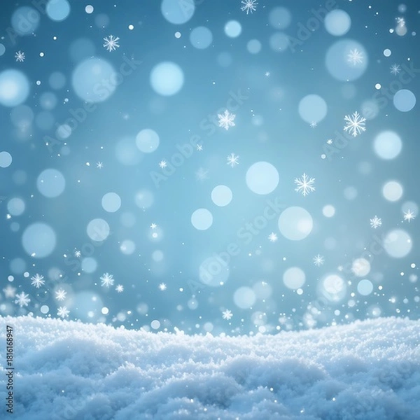 Fototapeta Winter background with falling snowflakes, snow and soft bokeh