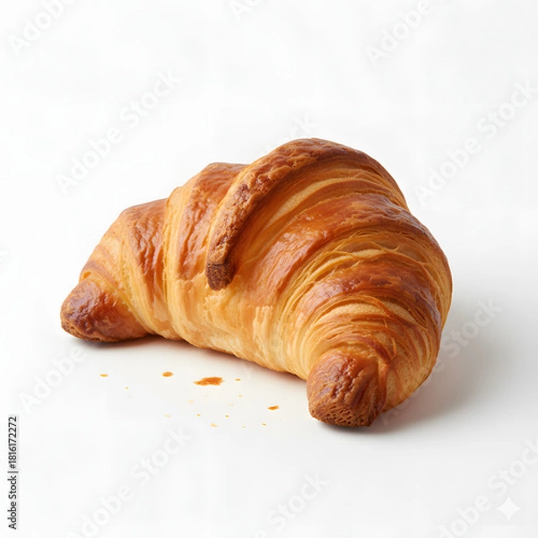 Fototapeta Golden Croissant: A close-up shot of a perfectly baked croissant, with its flaky layers and golden-brown exterior. The buttery pastry is a classic breakfast treat.