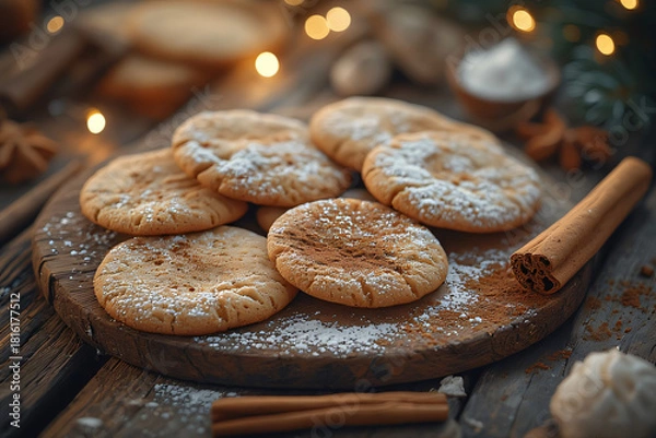 Obraz Christmas cookies and spices like cinnamon and gingerbread, cosy