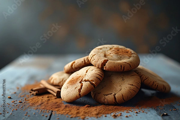 Fototapeta Christmas cookies and spices like cinnamon and gingerbread, cosy