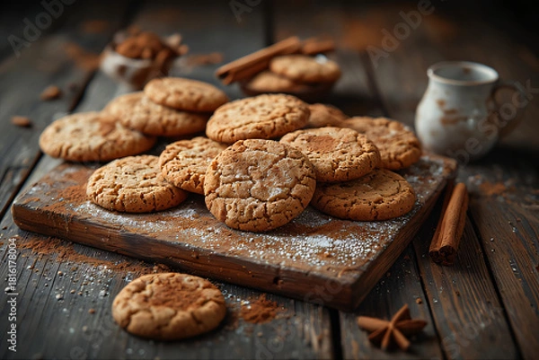 Obraz Christmas cookies and spices like cinnamon and gingerbread, cosy