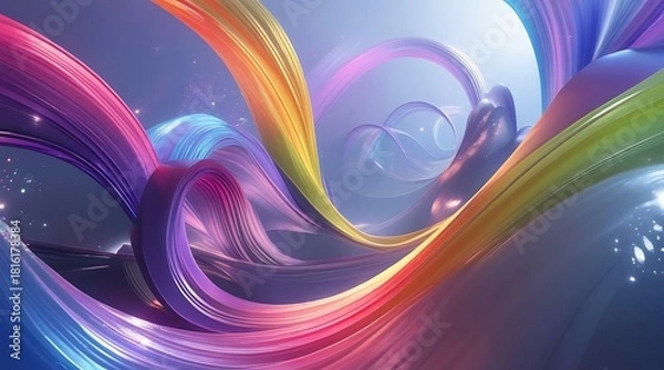 Obraz Flowing Abstract Waves of Radiant, Interlacing Rainbow Colors in a Dynamic Design