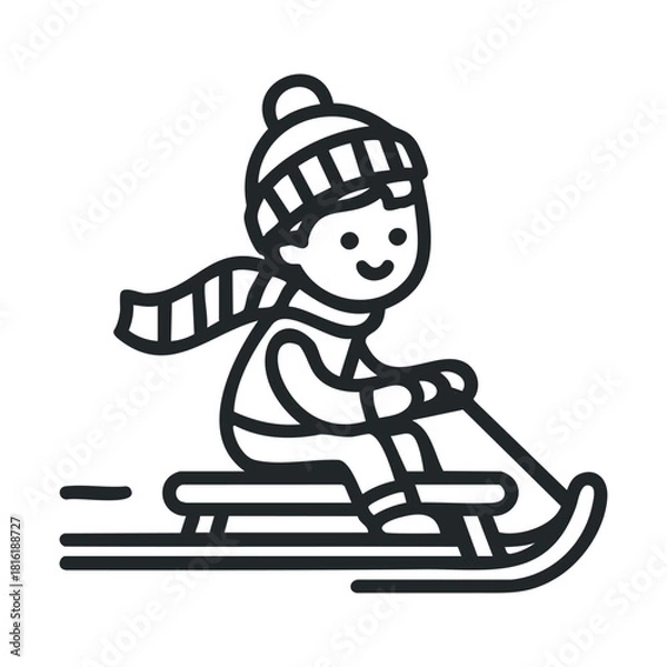 Obraz Fun winter activity with a child sledding downhill in snow.Vector 