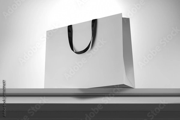 Fototapeta Gray paper glossy shopping bag mockup with black handles