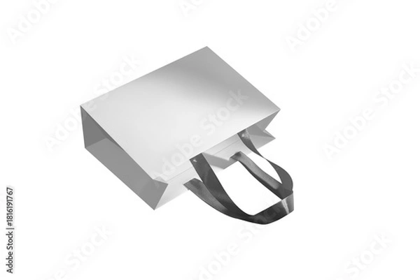 Fototapeta Gray paper glossy shopping bag mockup with gray handles