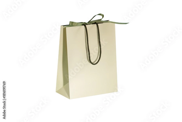 Fototapeta Yellow paper glossy shopping bag mockup with gray handles