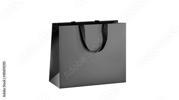 Fototapeta Black paper glossy shopping bag mockup with black handles