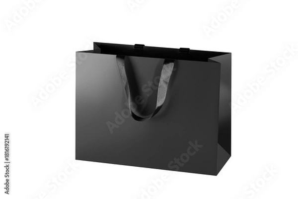 Fototapeta Black paper glossy shopping bag mockup with black handles