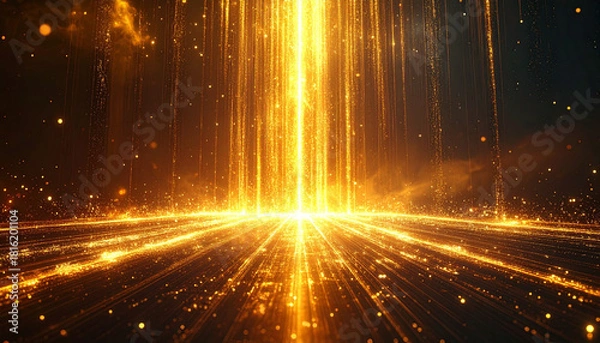 Obraz 黄金の光のカーテンが降り注ぐ漆黒の背景