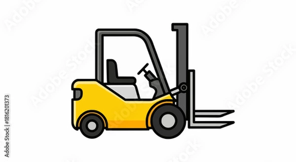 Obraz Cartoon forklift icon, flat vector illustration, simple outline