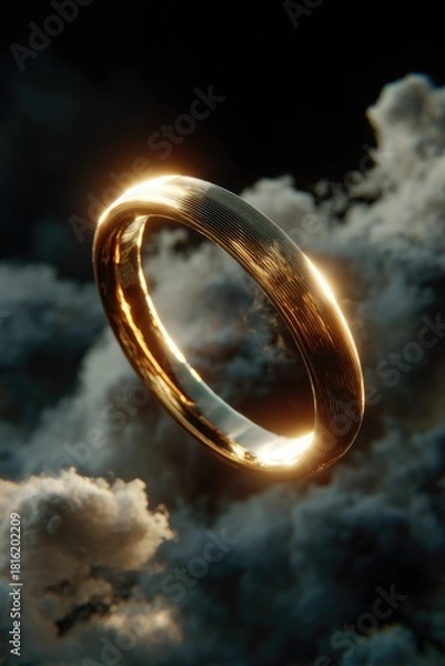 Fototapeta Sacred and Infinite Floating Ring Emitting Soft Radiance Against Dark Minimal Background
