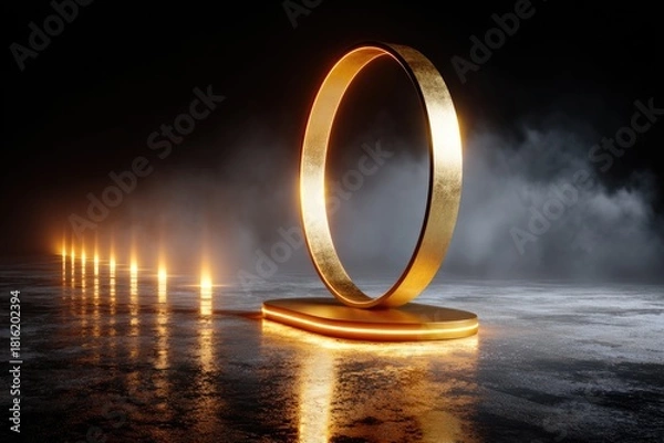 Fototapeta Luminous Golden Ring Hovering in Boundless Void with Warm Ethereal Glow and Surreal Minimalism
