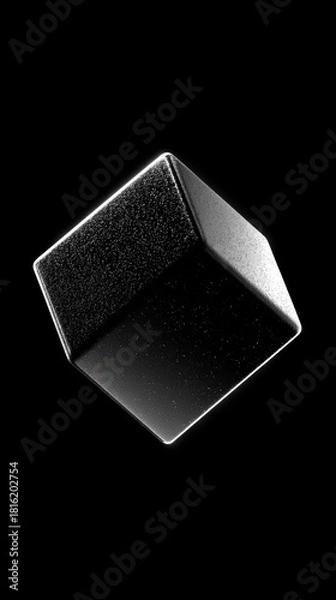 Fototapeta Enigmatic Floating Cube Suspended in Infinite Darkness Emphasizing Scale and Isolation
