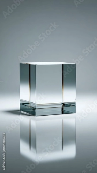 Fototapeta Photorealistic Clear Cube Suspended in Stark Void Emphasizing Purity, Fragility, and Silence
