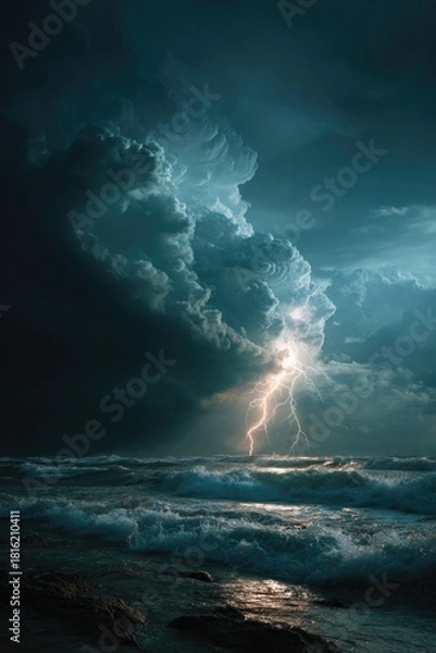 Fototapeta Thunderous Ocean Tempest with Towering Waves and Fierce Winds
