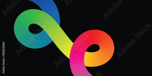 Obraz Vibrant Gradient Ribbon Loop. Abstract Multicolor Wave on Black