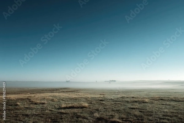 Fototapeta Misty Endless Steppe Stretching into a Quiet and Boundless Horizon
