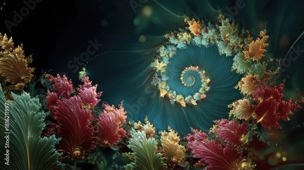 Fototapeta Vibrant Infinite Fractal Spiral in Mesmerizing Symmetry
