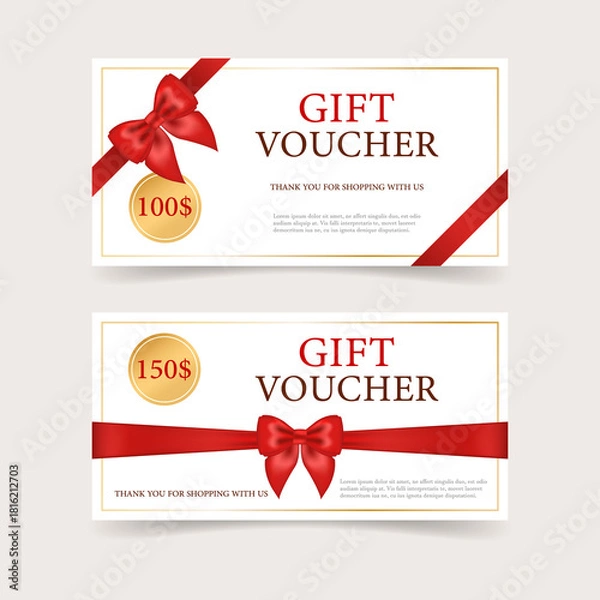 Obraz A gift certificate with a realistic red bow. 