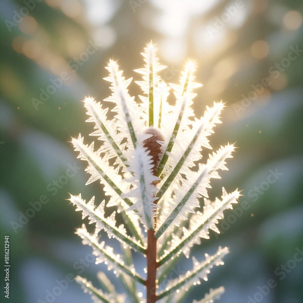 Obraz leaf veins with snow ice on them
