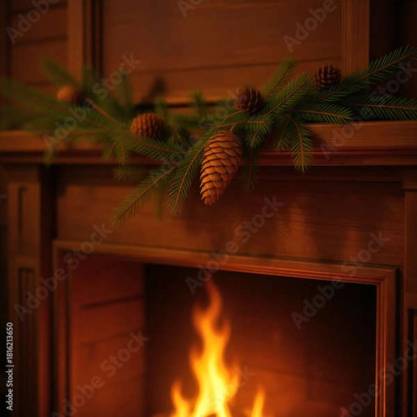 Obraz fireplace at night in the house
