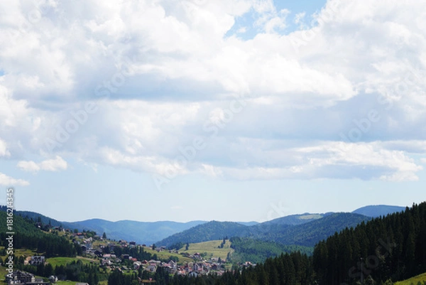Fototapeta Center of the ski resort Bukovel. Summer holidays in the Carpathian mountains