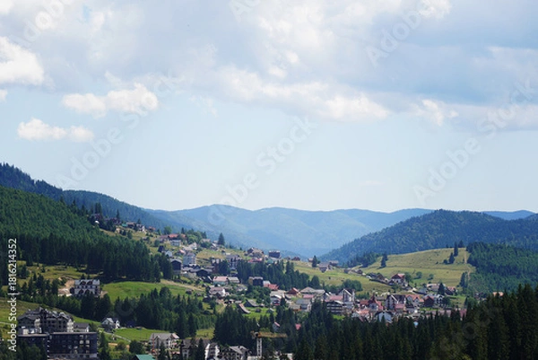Fototapeta Center of the ski resort Bukovel. Summer holidays in the Carpathian mountains