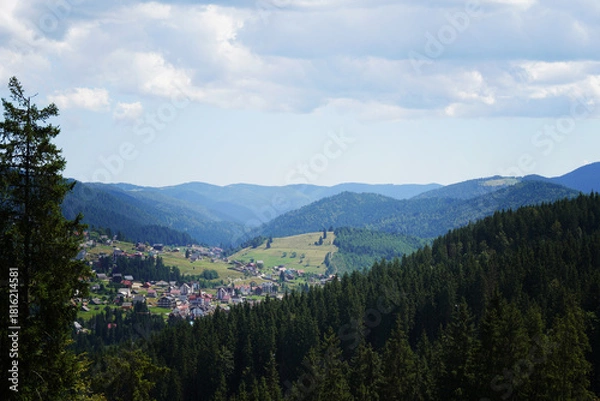 Fototapeta Center of the ski resort Bukovel. Summer holidays in the Carpathian mountains