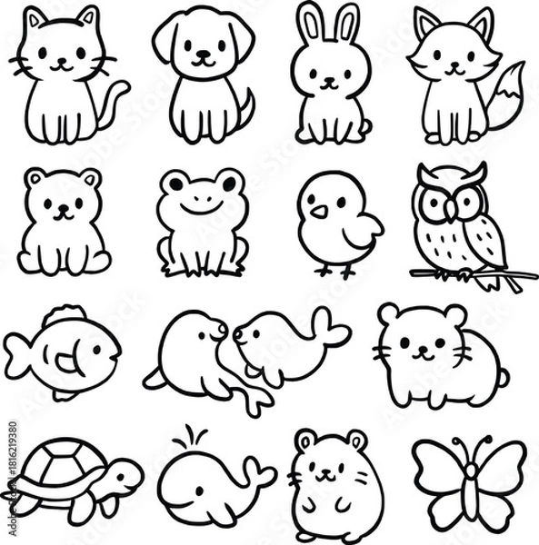 Obraz complete hand-drawn animal tattoo vector set