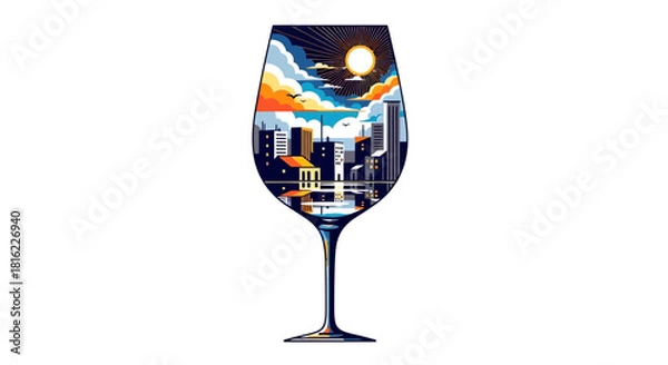 Obraz Urban reflections a cityscape captured in the elegance of a wine glass concept