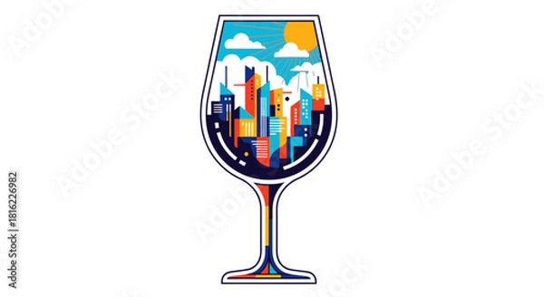 Obraz Abstract cityscape artfully displayed within a wine glass on a clean white background