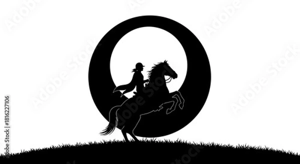 Obraz Silhouette of a horse and rider against the moon forming a captivating scene