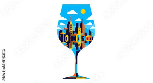 Obraz Abstract cityscape artfully displayed within a wine glass on a clean white background