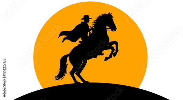 Obraz Silhouette of a equestrian rider against a sunlit backdrop conveying the essence of freedom and