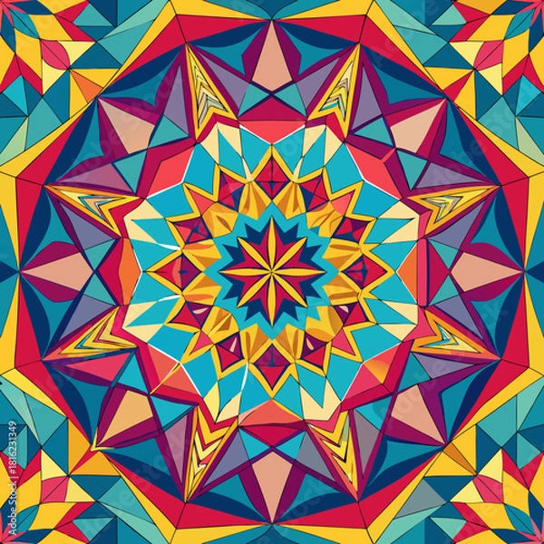 Obraz Seamless geometric kaleidoscope pattern vector, bold colors, tileable

