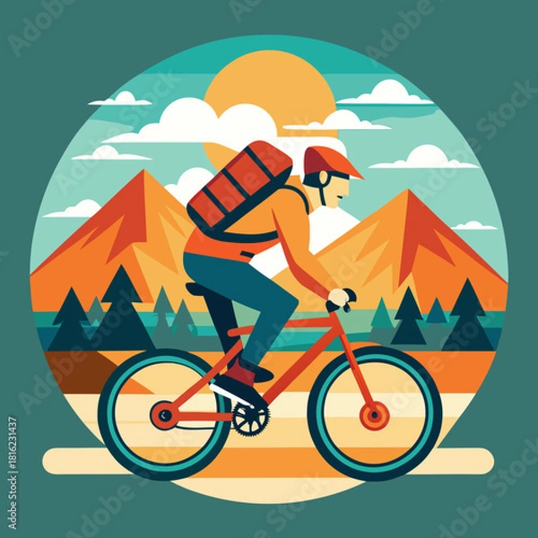 Obraz  mountain biking adventure, flat style, editable layers
