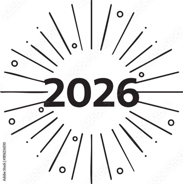 Fototapeta 2026 Silhouette with Radiating Burst and Geometric Accents – Bold New Year Vector Design