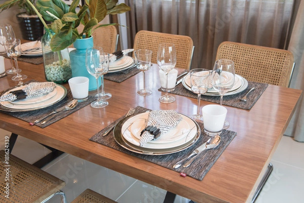 Obraz luxury table set on wooden dining table